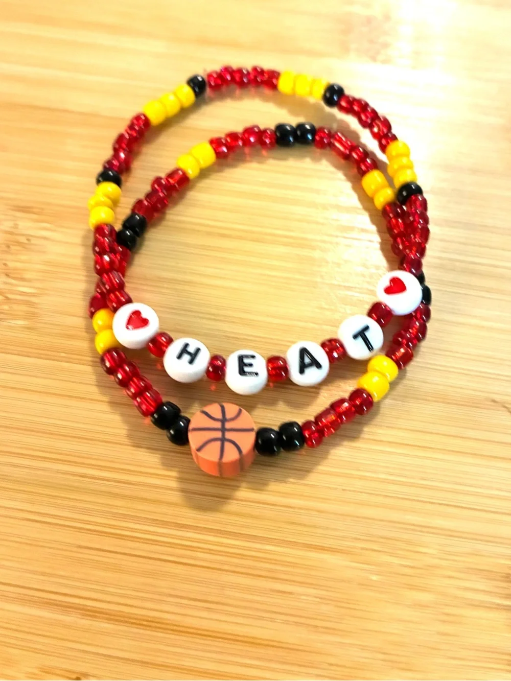 Heat Basketball Beaded Bracelet Set in Red, Yellow & Black